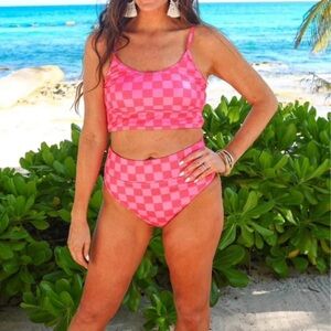 👙pink checkered bikini size xl